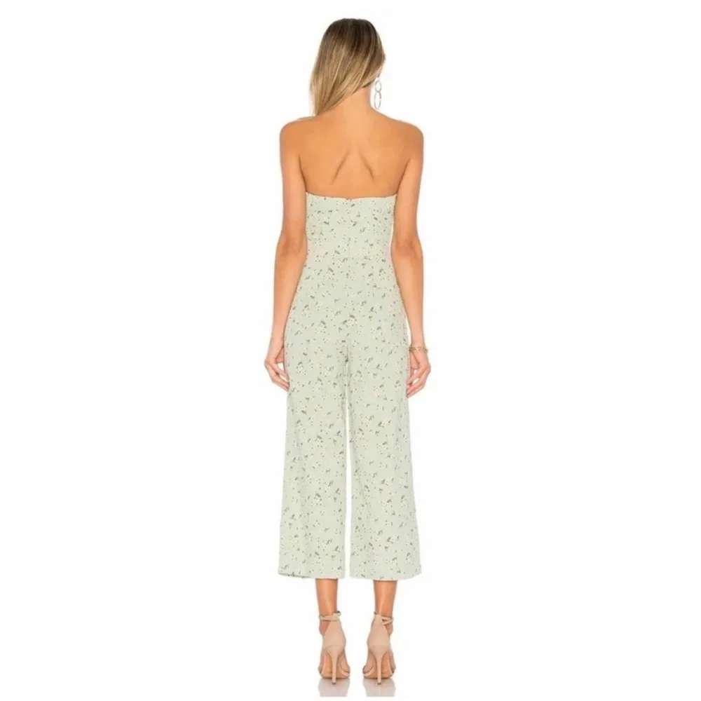 Majorelle Tessa Green Daisies Strapless Jumpsuit Cut Outs Smocking Revolve Sz S - Picture 2 of 9